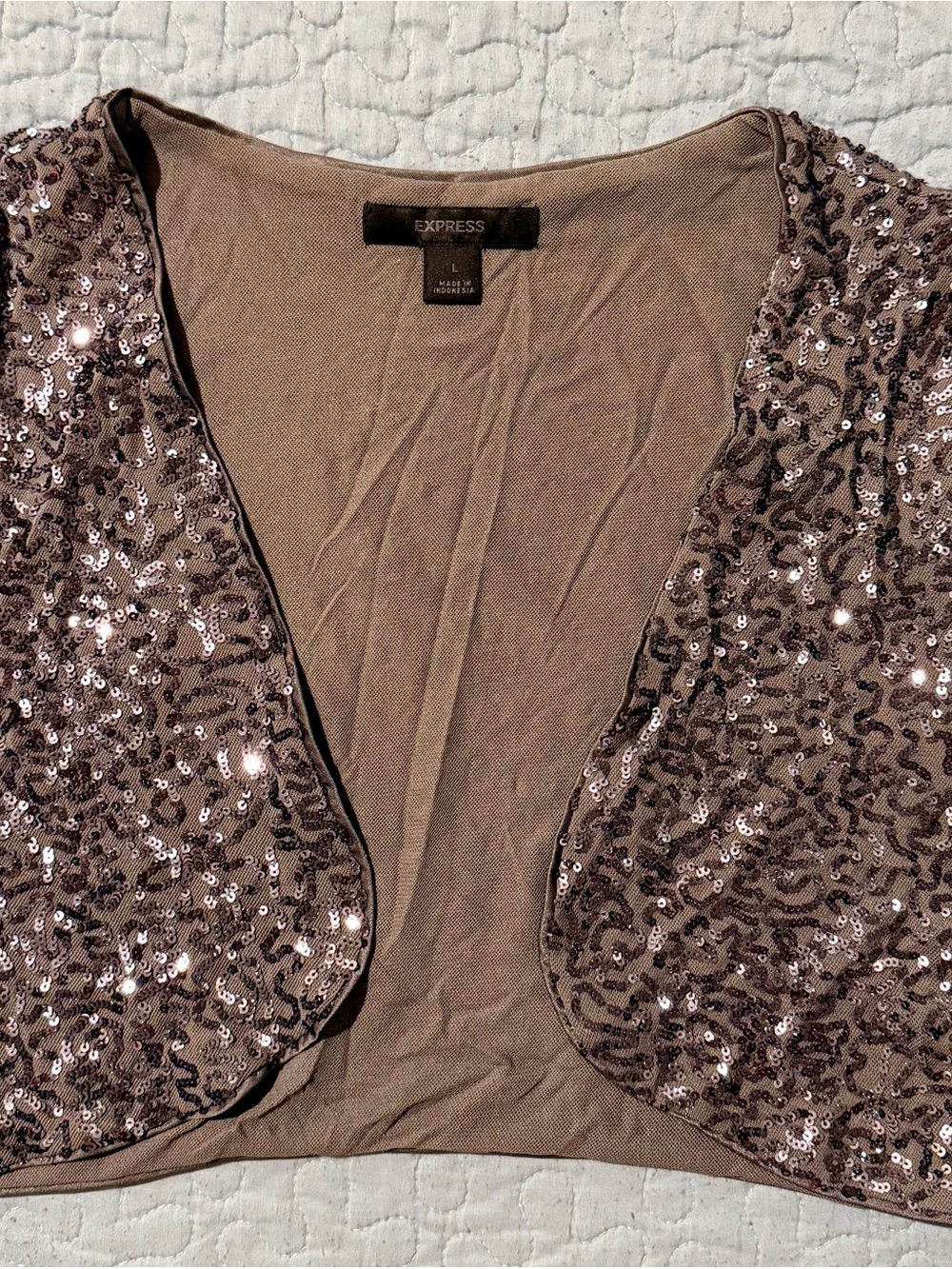 Express Sequin Detail Shrug in Taupe